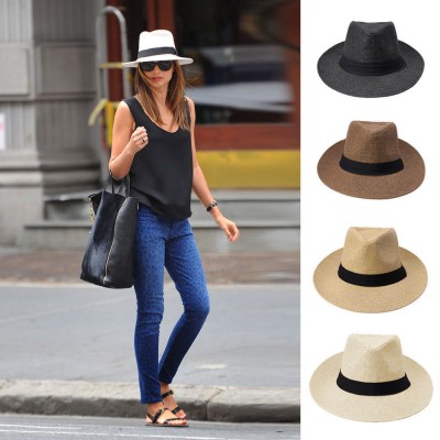 Fashion Hat   Fedora Trilby Wide Brim Straw Cap Summer Beach Sun Panama  eb-74876710